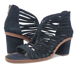 Vince Camuto Kestal Black Braided Leather Caged  Heeled Sandal